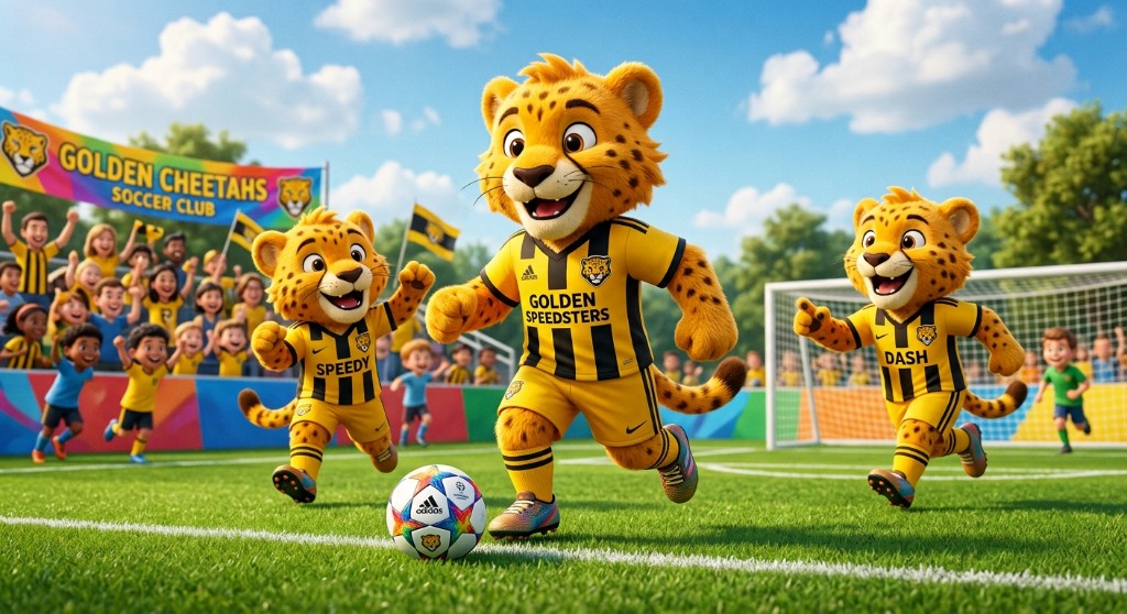 Golden Cheetahs Soccer Club mascots racing down the field